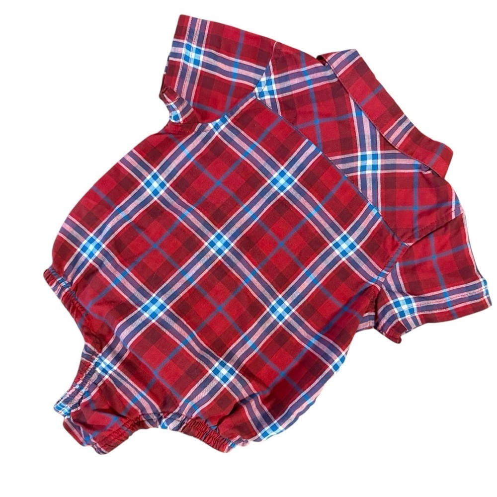 French Toast Red Blue Plaid Button Front Baby Romper 9M - Picture 2 of 4